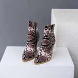 Gold Snake Print Ankle Boots For Women Wedge High Heels Boots Woman Runway Design Chunky Heels Botas Mujer Western