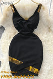 Women Bodycon Mini Dress Sexy V-neck Spaghetti Strap High Waist Sleeveless Glitter Party Dress Padded Slim Club