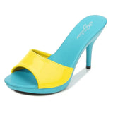 Brand Summer Slippers Women Mixed Colors PU Fine Heel 9cm Outside Sandal Platform Sexy Slipper Women Shoes Slides