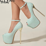 Fashion Platform Pumps Women Stiletto Sandals Super Sexy High Heels Ladies Open Toe Buckle Strap Wedding Stripper