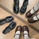 Leather Jk Uniform Dress Shoes for Women Vintage Square Heels Mary Jane Shoes Woman Japanese Style Bow Buckle Strap