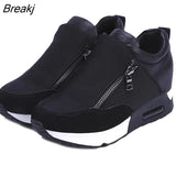 Zipper Sneakers Women Autumn Thick Bottom Red Wedges Sports Black Casual Lace Up Hiking Running Shoes Large Size