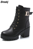 Sale Women Boots Lace Up Flat Biker Combat Wine Red Boots Shoes Buckle Woman Botas Women Boots 2023