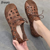 New Comfortable Leather Handmade Shoes Flat-heeled Soft-soled Shoes Female Hollow Sandals Women Casual Flats