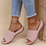 New Summer Flying Weaving Leisure Slippers Large Size Solid Color Fish Mouth Slope Slipper Women's