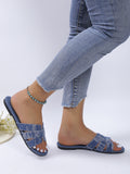 Size Slippers 2024 Summer New Flat Bottomed Sandals for Women's Denim Solid Color