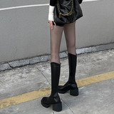 Women's Boots Fashion Square Toe Knee-length Boot Elastic And Comfortable Thick-soled Black Keep Warm Stretch Ladies