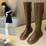 Women Thigh High Boots Women Casual Plush Knee Boots Brand Designer Zip Ladies Leather Long Boots White Mujer Shoes