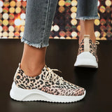 2023 New Leopard Knitted Sneakers Women Lightweight Breathable Running Shoes Woman Non Slip Casual Flats Shoes Size