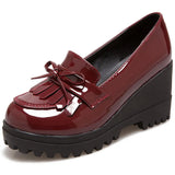 Breakj New Small Size 33 High Heel Tassel Slope Heel 40-43 Large Size Casual Women's Singles Shoes