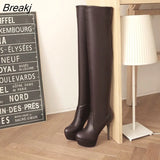 Women Over The Knee High Boots Winter Shoes Thin High Heel Pointed Toe Women Motorcycle Boots Sexy Black White Brown Botas