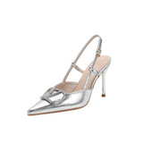 Breakj Tip Thin Heel 2025 Summer New Sexy Silver Temperament Women Singles High Heel Back Empty Head Sandals