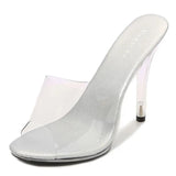 Summer Women Shoes New Fashion Leopard Print Slippers Crystal Open Toed Sandals Women Sexy Transparent Heel 11cm High