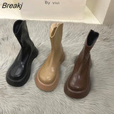 Autumn Fashion Short Boots Thick Bottom Platform Flats Heels Women Back Zippers Knight Boots Woman Leather