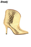 Gold Fashion Ladies Boots Spring Autumn Fall Footwear Pinted Toe Ankle Boots For Women Leopard Print Hihg Heels