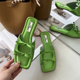 Summer Candy Leather Beach Shoes Women Bow Flat Slippers Women's Shoes Simple Slides Open Toe Flat Slippers for Women