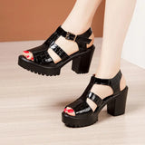 Thick-Heeled Lacquered Leather Sandals Women's 2023 Summer New Thick-Soled Waterproof Platform Size 4043100 Open-Toed
