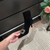 Socks Heels Winter Shoes For Women Boots-Women Stockings 2024 Autumn Rubber Pointy High Heel Ankle Ladies Lace-Up