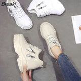 Women Shoes 2023 New Fashion Dad Shoes Spring Female Casual Sneakers Wedge High Heel Beige/White Sneakers