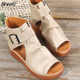 New Summer Women Sandals Fashion Retro Peep Toe Platform Sandals PU Leather Zipper Thick Bottom Women Shoes Ladies