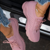 Mesh Women Platform Breathable Solid Color Couple Lace-Up Climbing Hiking Jogging Shoes Zapatillas Deportivas