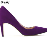 Classic Sexy Pointed Toe 8cm Mid High Heels Women Pumps Faux Suede Party Dress Wedding Shoes Big Size 10