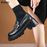 Spring Autumn New Retro Loafer Shoes Platform Metal Buckle Jk Single Shoes Women Thick Heel Thick Sole Small Leather