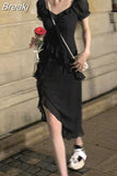 2 Piece Dress Set Woman Casual Long Sleeve Crop Tops + Elegant Solid Strap Midi Dress Party Korea Fashion Suit 2023