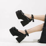 Heel Women Shoes 10cm Thick Sole One Word Single Shoe Women's Platform Pumps Buckle Chunky High Heels Pumps Plus