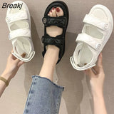 Women Summer Sports Sandals Thick-soled Increased Plaid Roman Shoes With Casual RoundToe Comfortable Felmale Flat