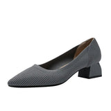 Women's Pointed High Heels Knit Breathable Comfortable Shallow Anti-skid Work Shoes Fashionable and Beautiful Square Heel