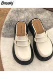 For Women 2023 Female Shoes Med House Slippers Platform Cover Toe Slides New Flat Fabric Retro PU Shoes Woman 2023 Med