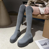 Chunky Platform Thigh High Boots Women Autumn Winter Stretch Knitting Socks Boots Woman Thick Bottom Long Botas