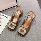 Sandals Med Block Heels Female Shoe All-Match Mary Jane New Medium Chunky Girls Closed Beige Clear Comfort Summer Fashion