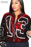 Spring Fashion Sequined Baseball Jackets Womens Patchwork Zipper Long Sleeve Coats Casual Sports Glitter Outerwear