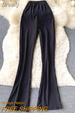 Casual Women Long Pants 2023 Ins Fashion Summer Flare Pants High Elastic Waist Slim Stretch Full Length Female