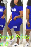 Summer Shorts Tracksuit Set Pink Letter Print Top Biker Shorts Suits Sport Casual Two Piece Set Bodycon Outfits