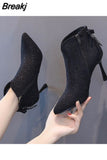 Pointed Toe Sexy Short Shoes for Woman Very High Heels Footwear Heeled Women's Ankle Boots Black Winter 2023 Sale