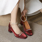 Women's 2024 New Spring And Summer French Medium-Heeled Single Shoes With A Shallow Head Mary Jane Evening
