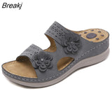 New 2023 Flower Women Sandals Fashion Premium Orthopedics Shoes Retro Wedge Platform Slippers Outdoor Beach Casual
