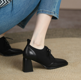 Spring and Autumn Fashion High-heeled Shoes Women Thick Heel Stitching Knitted British Style Square Toe Women's
