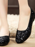 Spring Summer New Women Flats Comfortable Slip on Flat Shoes Sequined Woman Boat Shoes Black Ladies Ballet