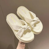 Women Slippers Summer Shallow Med Slides Platform Fashion Butterfly-Knot Shale Female Beach Soft Luxury Sabot