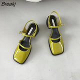 Women's Red Sandals 2023 Summer Square Toe Shoes Women's Buckle Solid Color Newest Wedding Party High Heels