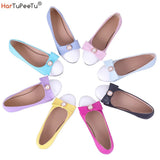 Ballet Flats 2023 Women PU Leather Lady Casual Shoes Men Size 31~51 Candy Colours Blcok Bead Bow Decorate Driving