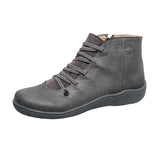 Snow Boots Women Winter Genuine Leather Ankle Spring Flat Shoes Woman Short Vintage Boots with Fur for Women Lace