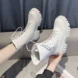 Breakj Boots Female 2023 New Fall British Wind Thick Bottom Casual Strap Middle Boots High Heel Ins Web Celebrity