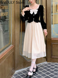 Velvet Midi Dress Woman Elegant 2023 Spring Patchwork Long Sleeve Casual Dress Korean Style Evening Party Dress