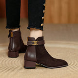 Vintage Thick Brown Boots 2024 Winter New Style Martin Boots Square Head Rear Zipper And Ankle