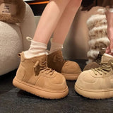 Breakj Snow Boots Middle Heel (-Cm) Artificial Short Plush Rubber Sleeve Suede Thick Heel Round Head Boots Short